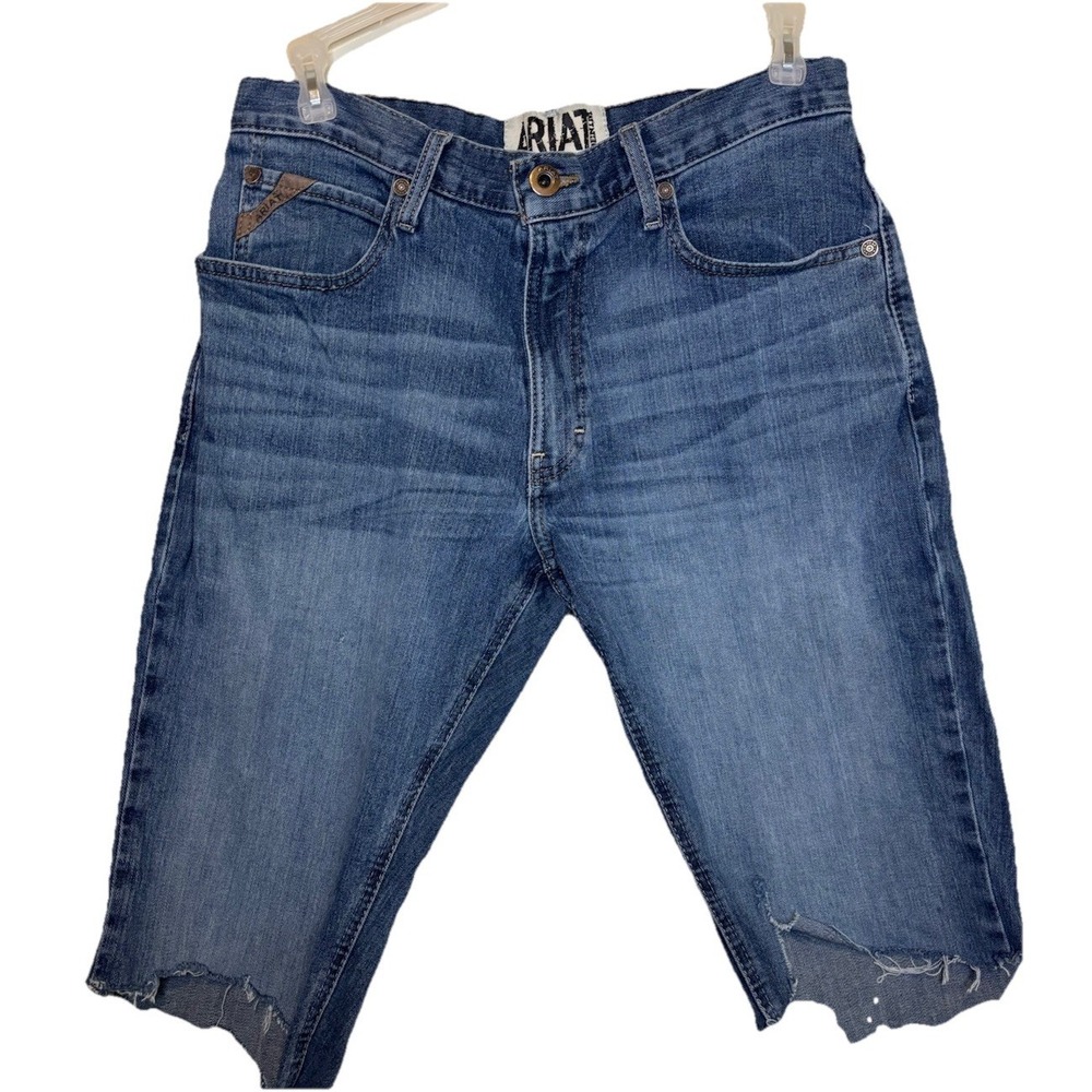 Ariat Jean Shorts Mens 34  Blue Low Rise M4 Boot FR Cut Offs Distressed Denim